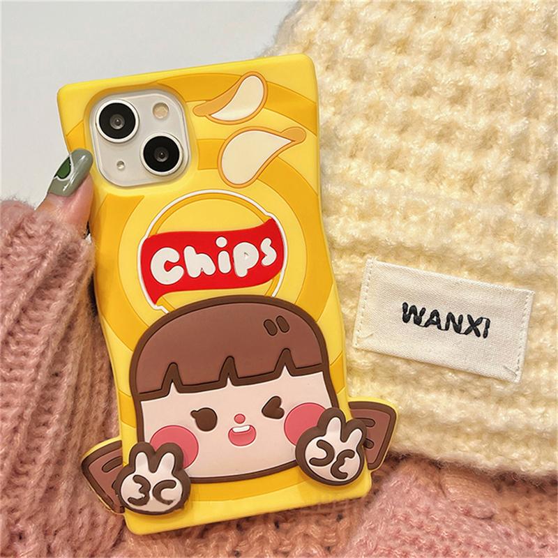 Korejský roztomilý 3d vtipný obal na bramborové lupínky pro iPhone 14 13 12 11 Pro Max Krásný kreslený silikonový měkký kryt odolný proti nárazům