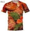 Yummy Food Graphic 3D Print T-shirts Delicacy Grilled Sausages Pullovers Summer Round Neck Fashionable Casual Short Sleeved Men's T-shirts