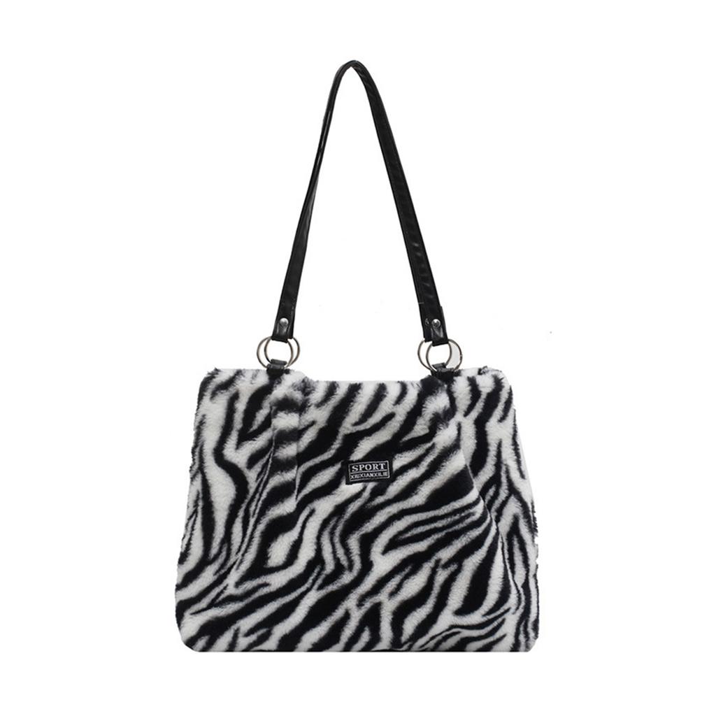 Versatile Cow Pattern Plush Shoulder Bag Large Capacity Women Handbag for Everyday Use