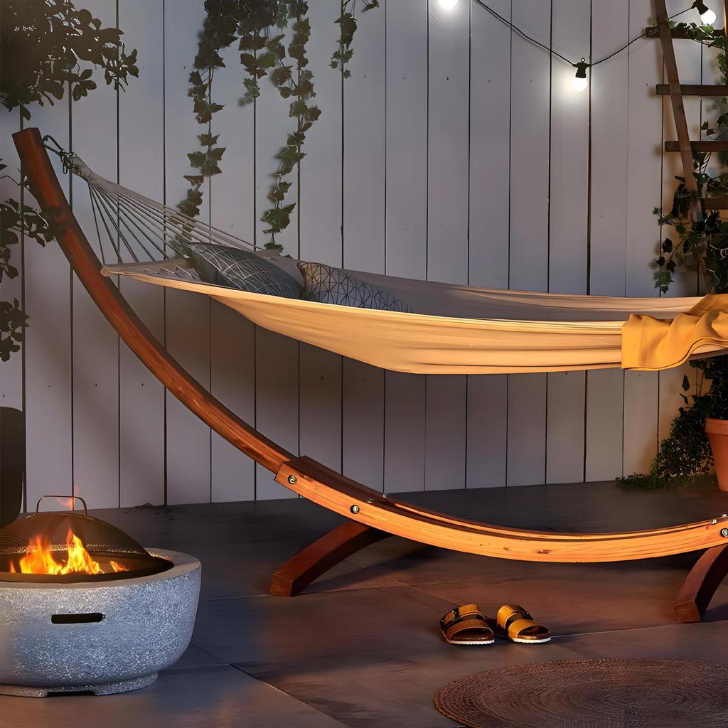 Outdoor Balcony Rocking Chair and Swing Hammock with Wooden Stand