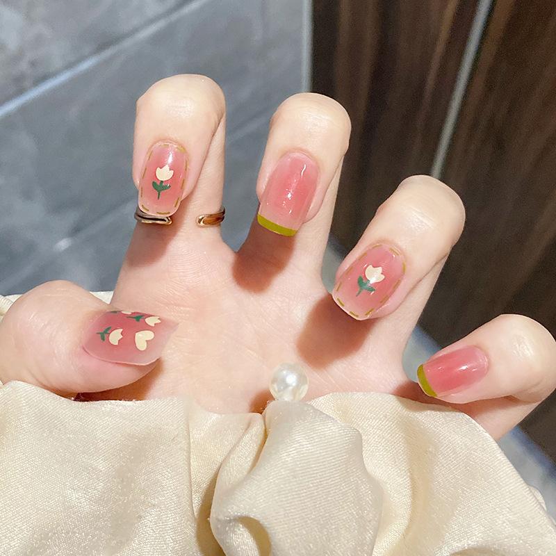 24Pcs Short Square Fake Nails Cloud Star Pattern Full Cover Press On Nail Tips Manicure Art