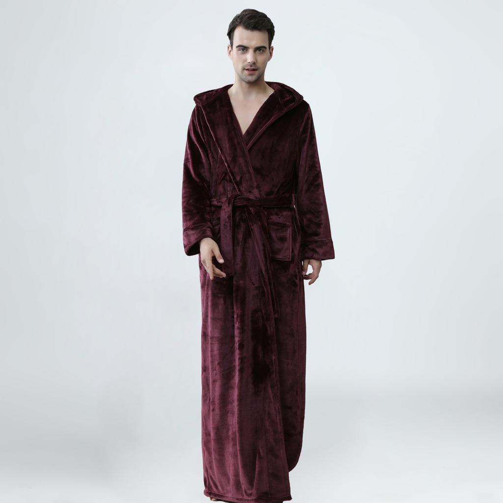 Halat de Baie cu Glugă de Iarnă pentru Bărbați Halate de Baie Lungi din Pluș cu Glugă Halat de Baie Confortabil și Călduros Halat de Spa Pufoasă cu Buzunare Halat de Casă pentru Bărbați Halate Pufoase din Fleece