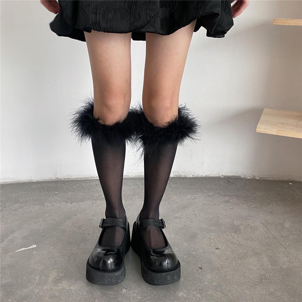 Japanese JK Fluffy Calf Socks, Women’s Thick Warm Mid-Calf, White Ruffle, Autumn/Winter Cotton Christmas Boot Socks.