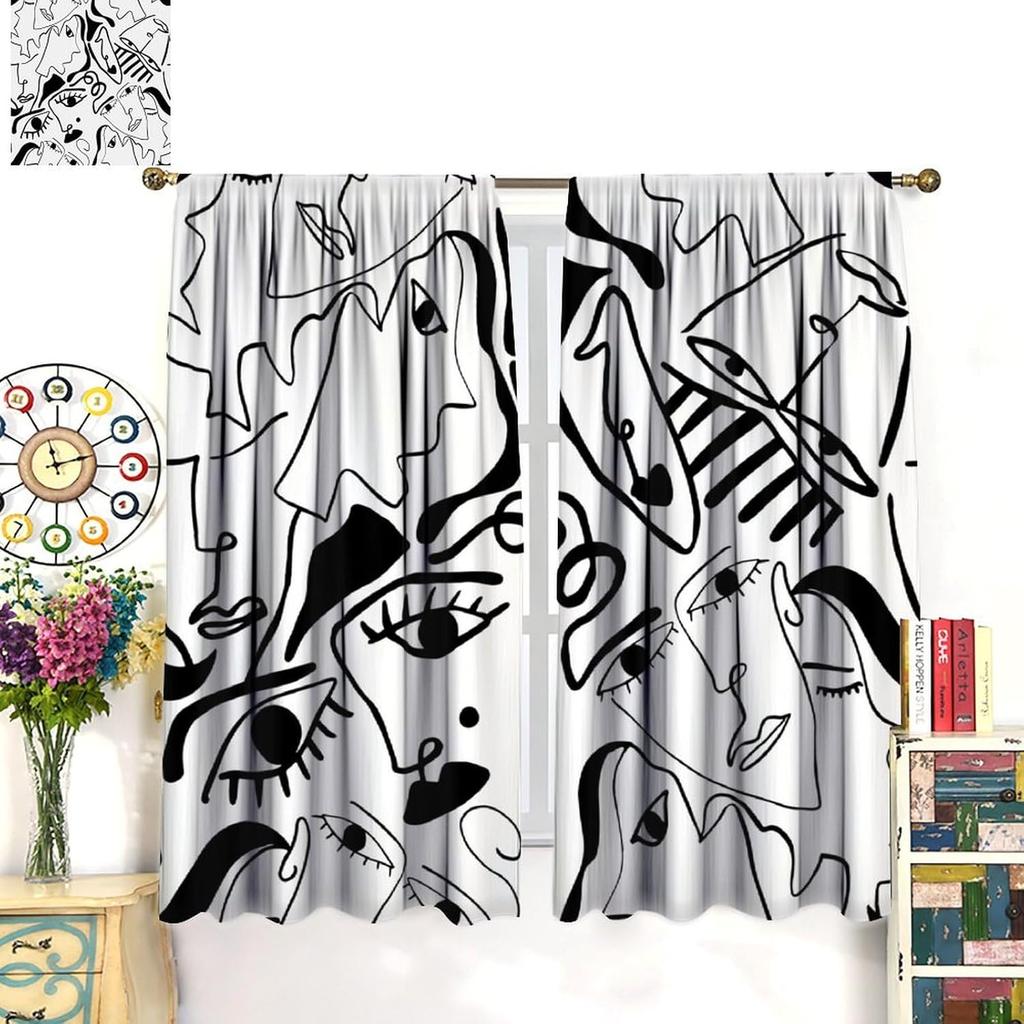 Modern Black White Window Curtains Minimalist Line Abstract Art Treatments Style Dcor Drapes Living Bedroom Nordic Made Of Polyester Decor Treatment