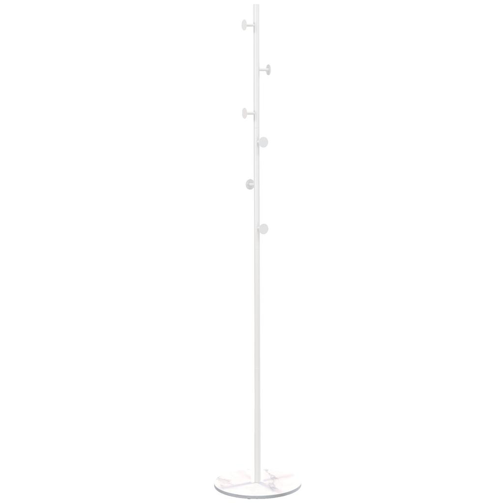 Freestanding Floor Coat Rack with 6 Disc Hooks In Steel and Slate Base, White