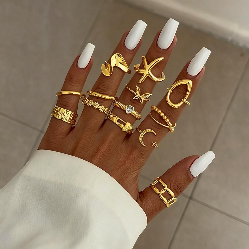 Butterfly Geometric Ring Set With Zinc Alloy For Fashionable Women золотой