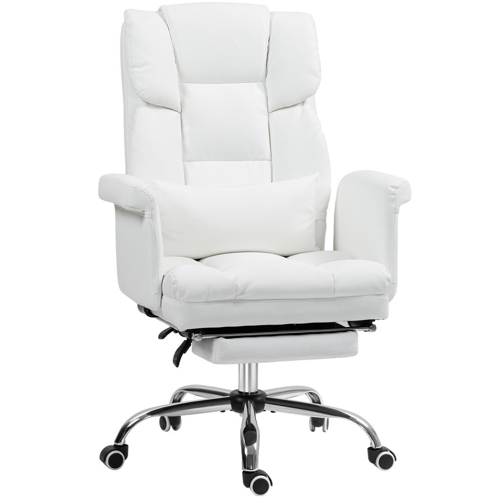 Ergonomic Office Chair, Height-Adjustable 48-56 Cm, Reclining Backrest, Footrest, White