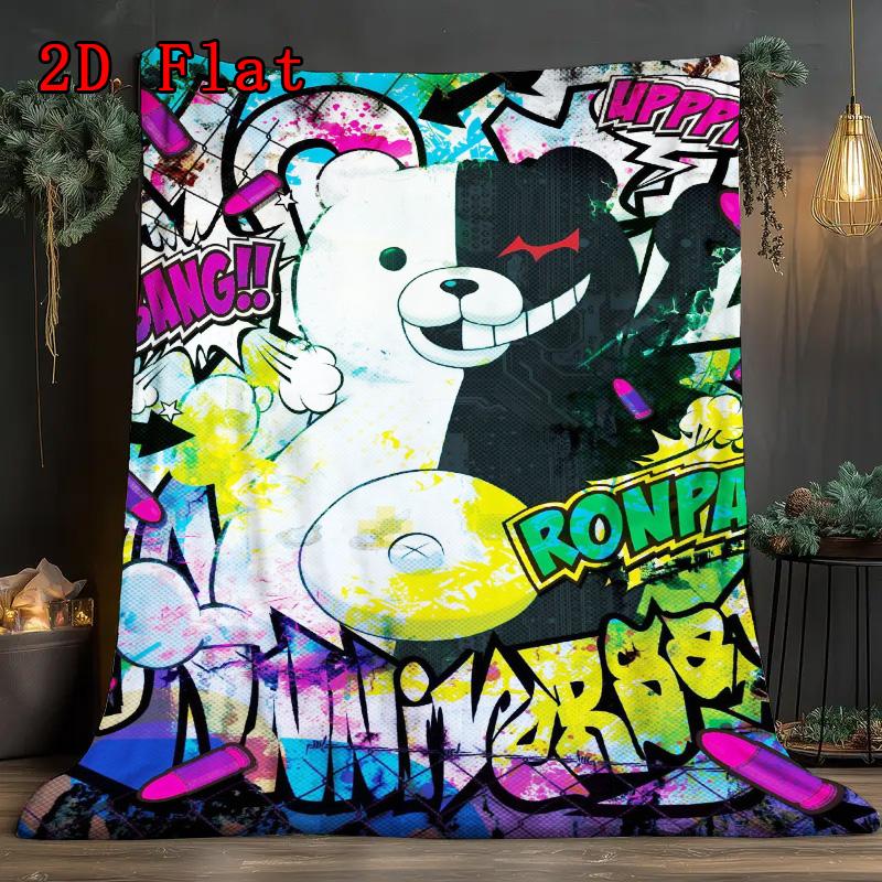 Monokuma 2D Flat Pattern Flannel Blanket High quality All Seasons Warmth and Comfort Perfect for Christmas Gifts.