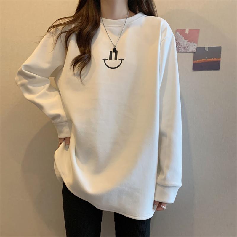 

Plus Fleece Round Neck Long-sleeved Sweater Women s Inner Loose Long-sleeved Bottoming Shirt