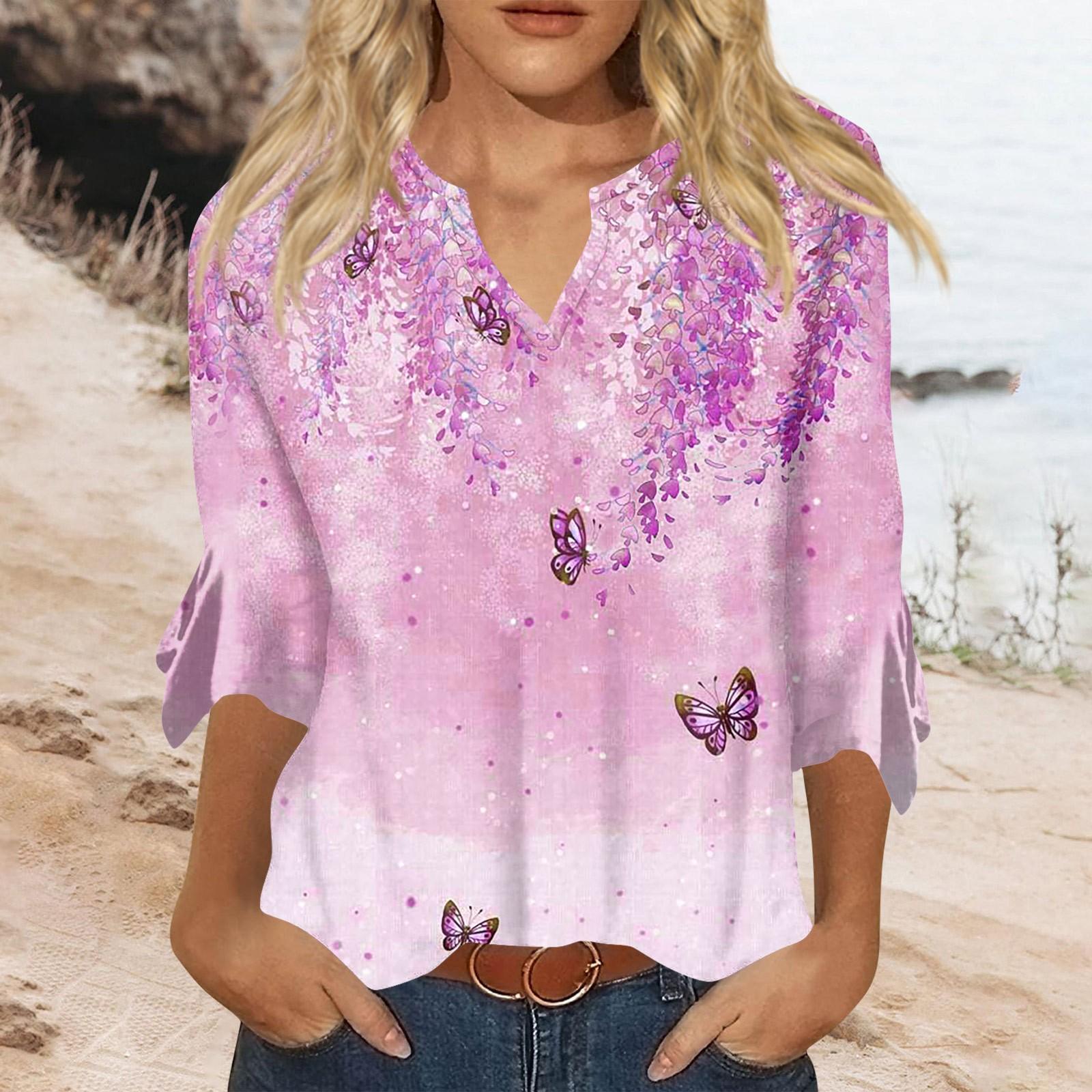 

Рубашки с рукавом 3/4 для женщин, футболки с рисунком и принтом бабочки, блузки, повседневные базовые топы больших размеров, пуловеры M