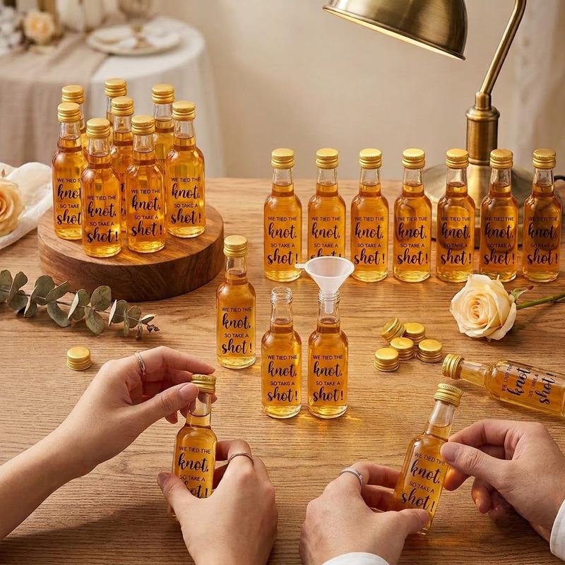 32pcs Mini Plastic Bottles with Labels and Caps,for Bridal Shower Party Favors, DIY Drinks,Welcome Gifts,party Supplies,birthday