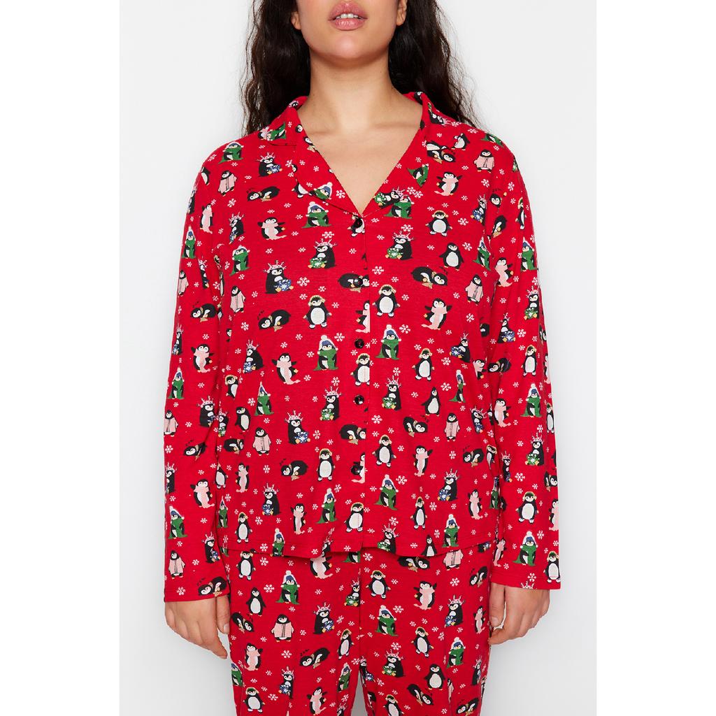 Navy Blue Patterned Knitted Pajama Set Tbbaw24ai00002