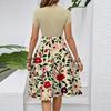 Damekleskjole med belte, avslappet mote, blomsterprint, korte ermer, rund hals, elegant