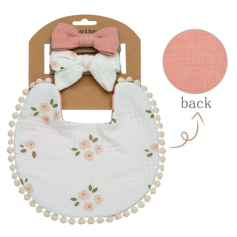 Baby Flower Bibs & Headbands Bow Nylon Hairbands Double Side Saliva Towel Feeding Burp Cloth Scarf Boys Girls Headwear