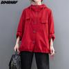 DIMANAF 2022 Oversize Jackets Female Women Hooded Cotton Black Spliced Coat