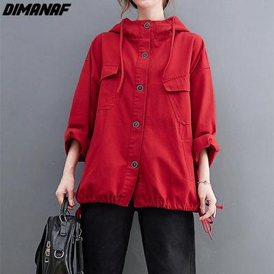 DIMANAF 2022 Oversize Jackets Female Women Hooded Cotton Black Spliced Coat