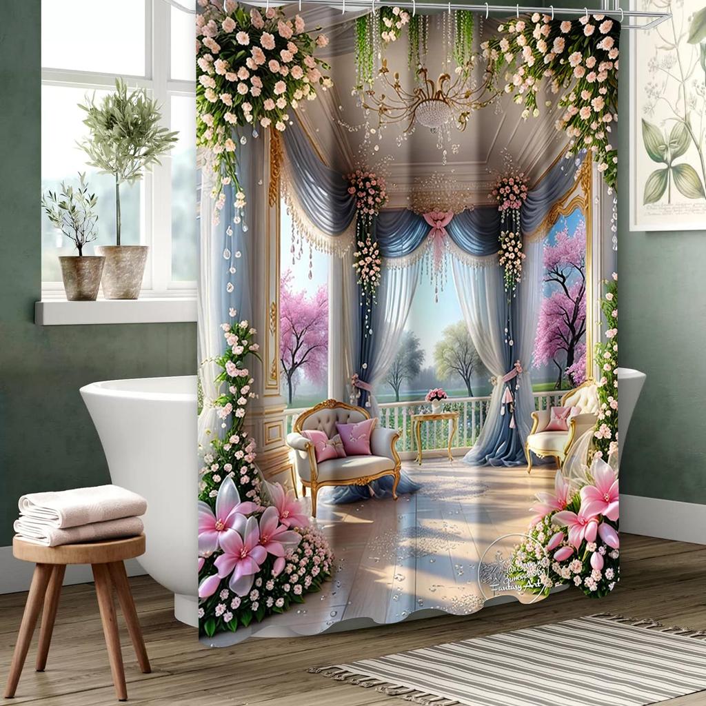 Garden Pattern Bathing Curtain Bathroom Shower Curtain Waterproof With 12 Hooks Home Deco Free Ship