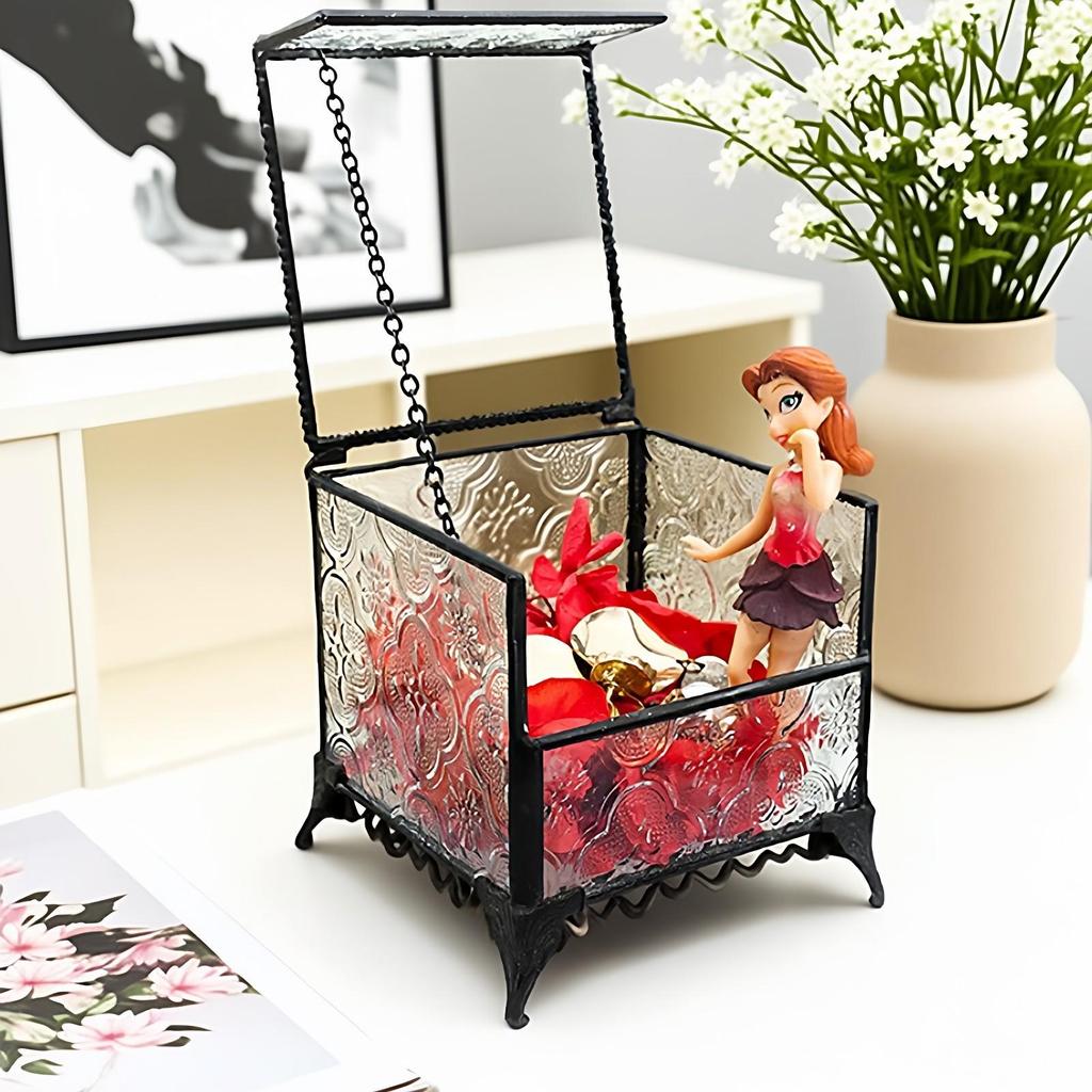 Retro Glass Jewelry Box for Rings, Earrings, and Wedding Decor