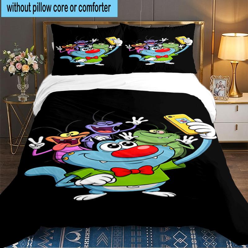 3PCS Oggy Bedding Set,Including 1pc Duvet Cover And 2pcs Pillowcases Perfect for Bedroom, Dormitory, Large size Fan Christmas gift