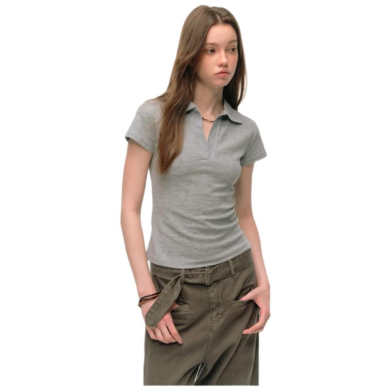 Women s Slim-Fit V-Neck Short Sleeve Polo T-Shirt L