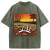 Vintage Hunting Season Washed T-Shirt with Antler Fall Sunset Graphic Summer Cotton Short Sleeve Harajuku Tunics