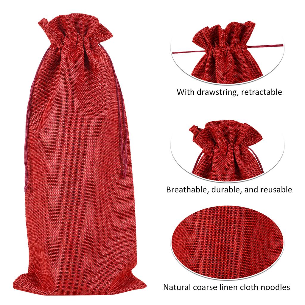 10Pcs Burlap Wine Bags with Drawstrings and Tags Wine Bottle Gift Bags Christmas Wedding Birthday Holiday Party Housewarming