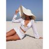 Sexy Weiß Schwarz 4-teilige Bikini-Sets Damen Langarm Mesh Cover-Up Rock Badeanzug Strand Badeanzug Urlaubsbademode Biquini