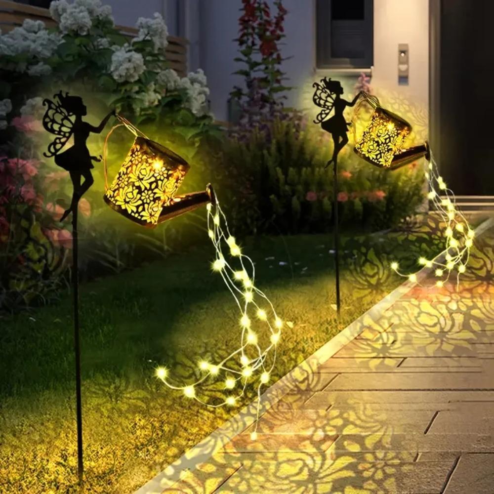 Outdoor Solar Watering Can Lights, Waterfall LED String Fairy Lights, Garden Kettle Projection Decorative Lights