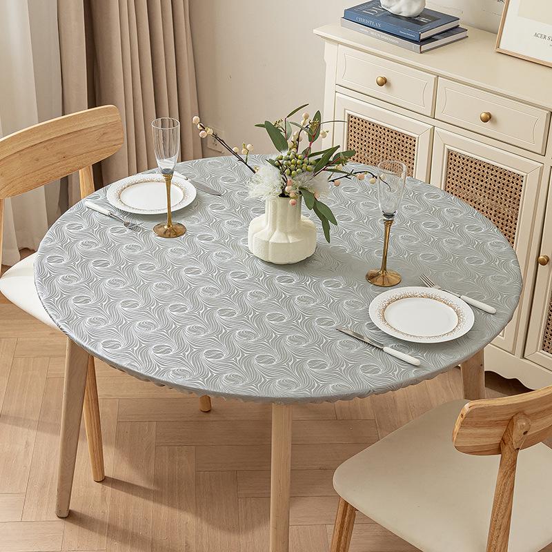 Non-Slip Waterproof Round Table Cover: Elastic, Oilproof, Anti-Scalding, Wash-Free Tablecloth for Dining Tables.