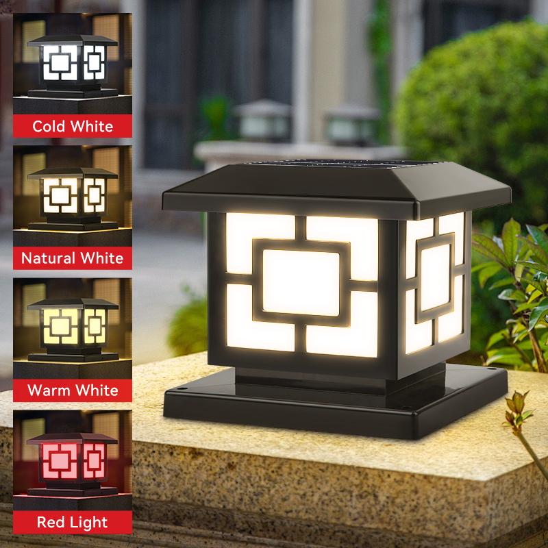 CANMEIJIA Solar Column Headlight 001 Black 20cm Central Pattern Four-color Variable Light Remote Control Timing Led Garden Light