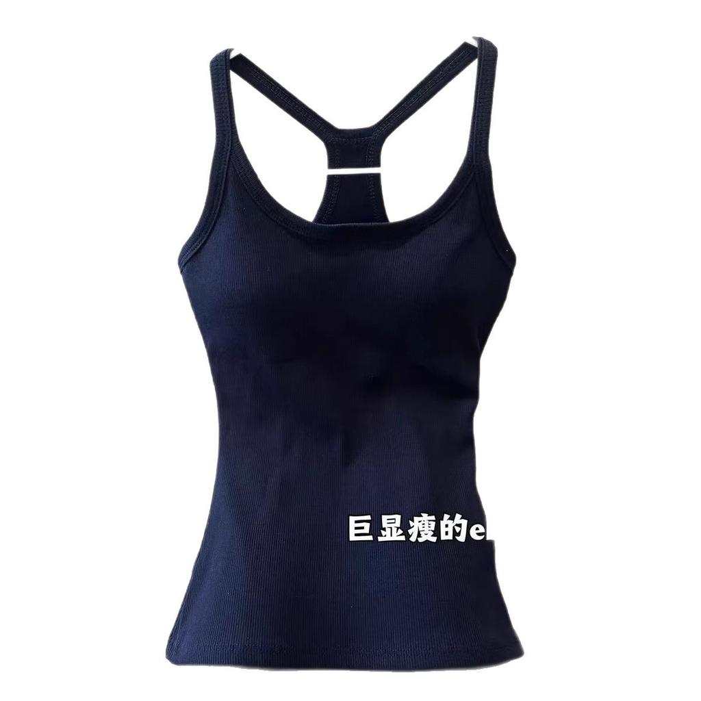 American Spice Girl Vest Women's Own Chest Pad Sports Small Suspender Slim and Skinny Fashion Casual T-Shirt Top