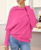 Solid Color Round Neck Ruched Pullover - European & American Style, Long Sleeve, Comfortable Knit