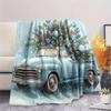 1Pc Seasons truck Print Flannel Blanket, High quality Comfortable for All Seasons, Home Decor, Warmth and Comfort, Perfect for Christmas Gifts