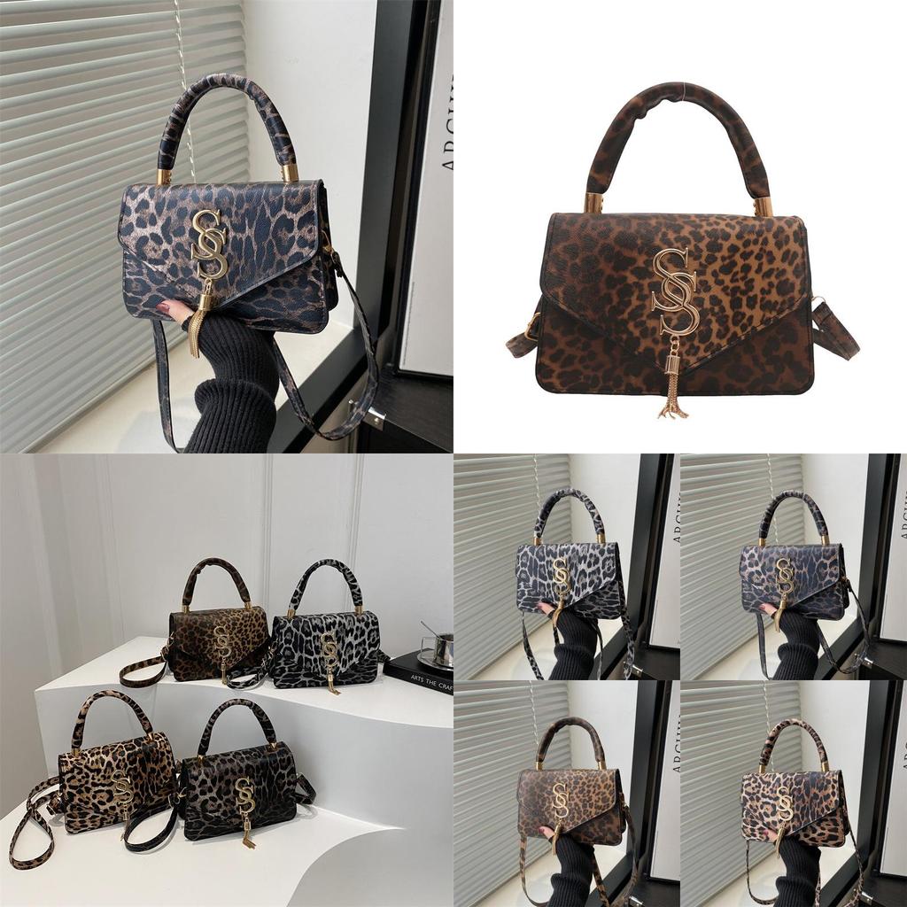 Chic Leopard Print Handheld Small Square Bag For Women Stylish Trendy Shoulder Tote