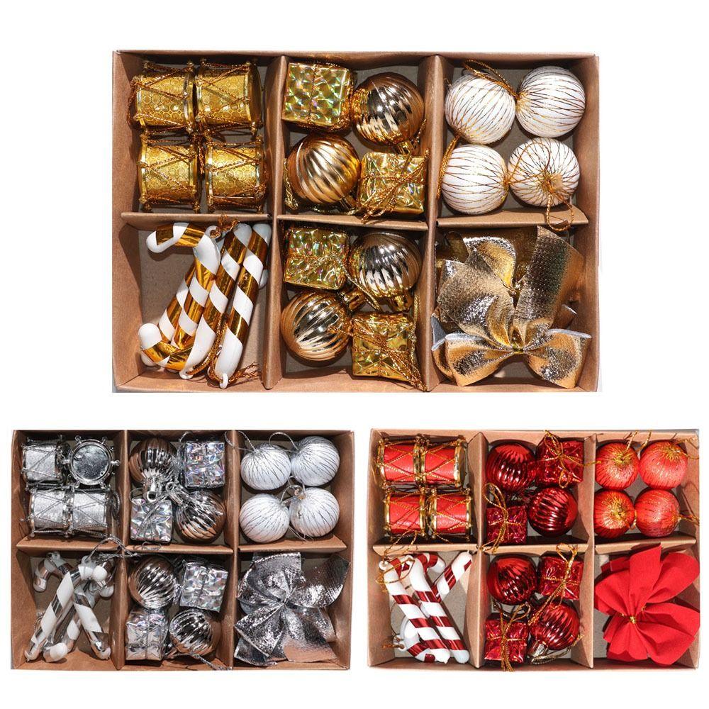 Home Decor Plastic Christmas Tree Balls Bow Drum Xmas Ornament sparkling Hanging Xmas Baubles Scene