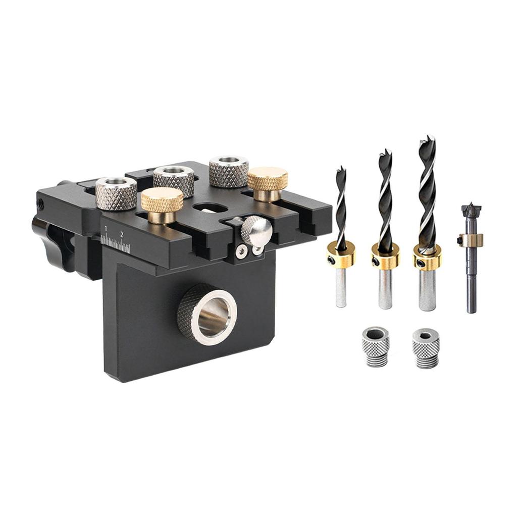 Adjustable Dowel Jig Drill Guide Tool Brass Aluminum Multifunctional Joinery Punch Woodworking Drill Set for DIY Enthusiasts