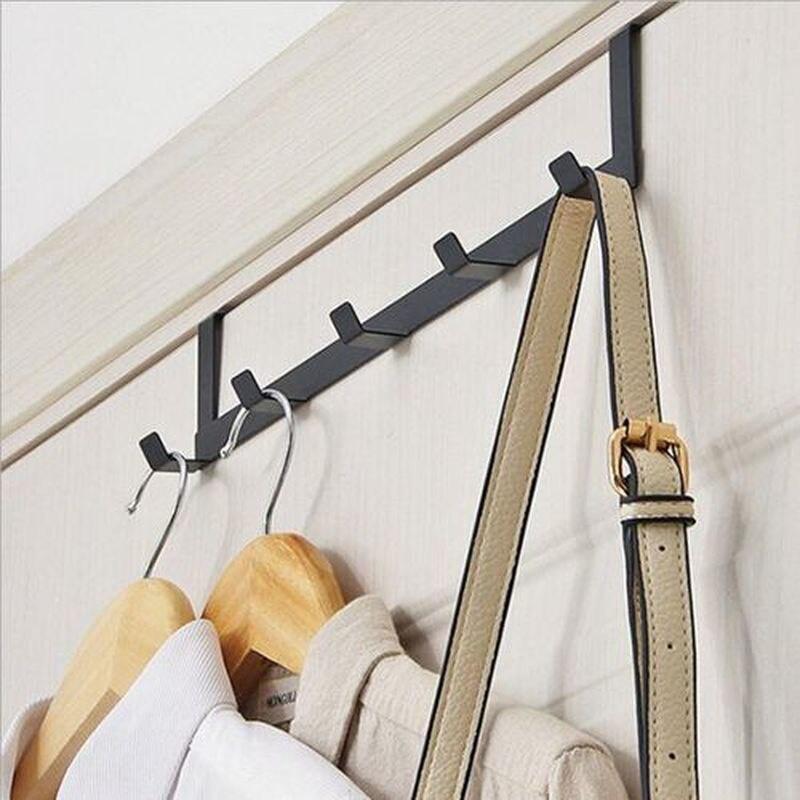 Wrought Iron Over-the-Door Hook Rack with Five Rows for Clothes, Bags, and Hats