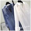 Spring Women's Clothing Shirt Medium Long Containing Cotton Shirt Loose Fit Long Sleeve Double Pocket Rolled Sleeve Thin Blouse