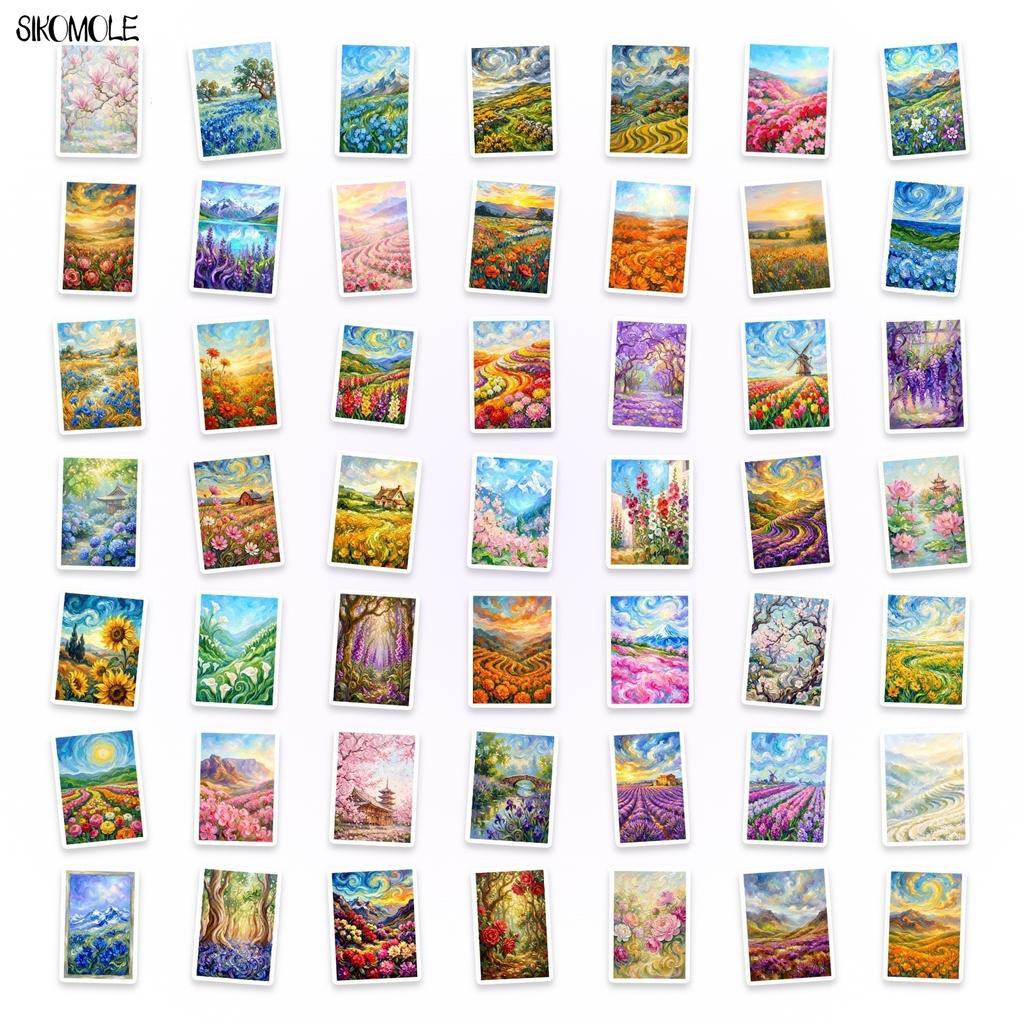 10 30 50Pcs Cartoon Oil Painting Landscape Stickers Book Diy Skateboard Toys Guitar Luggage Suitcase Decoration Graffiti Sticker