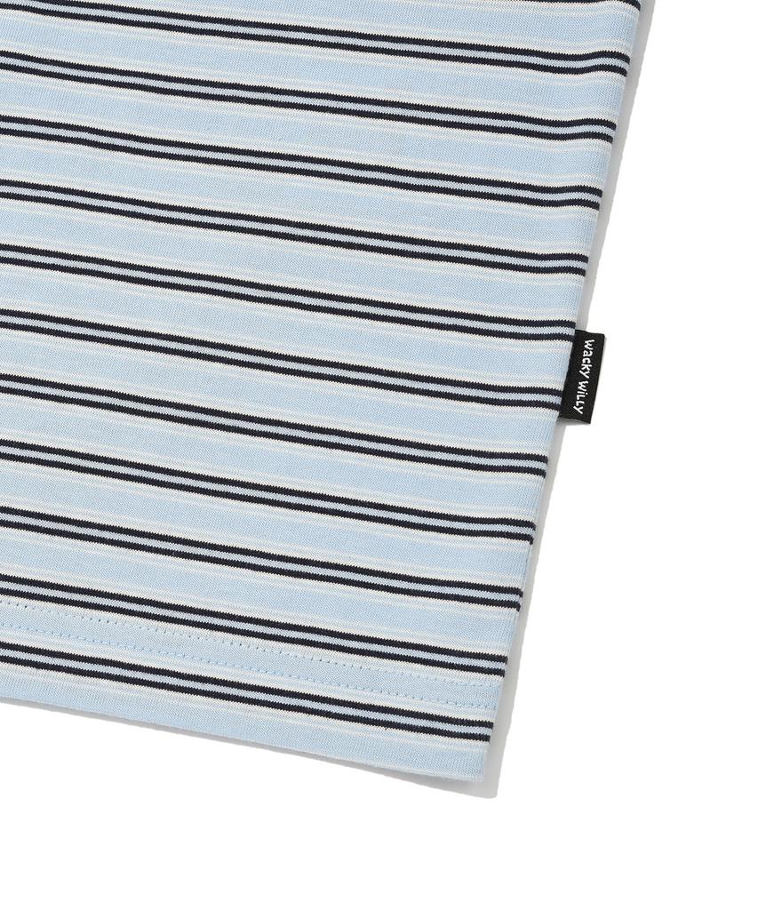 WACKY WILLY Kiki Wappen Color Block Stripe Short Sleeve T-Shirt Blue