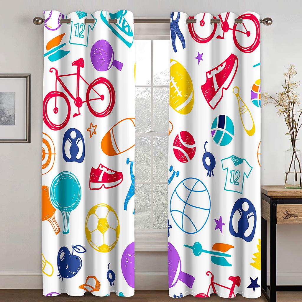 Digital print sneaker pattern sports wind curtain living room balcony home decoration curtain fabric two pieces