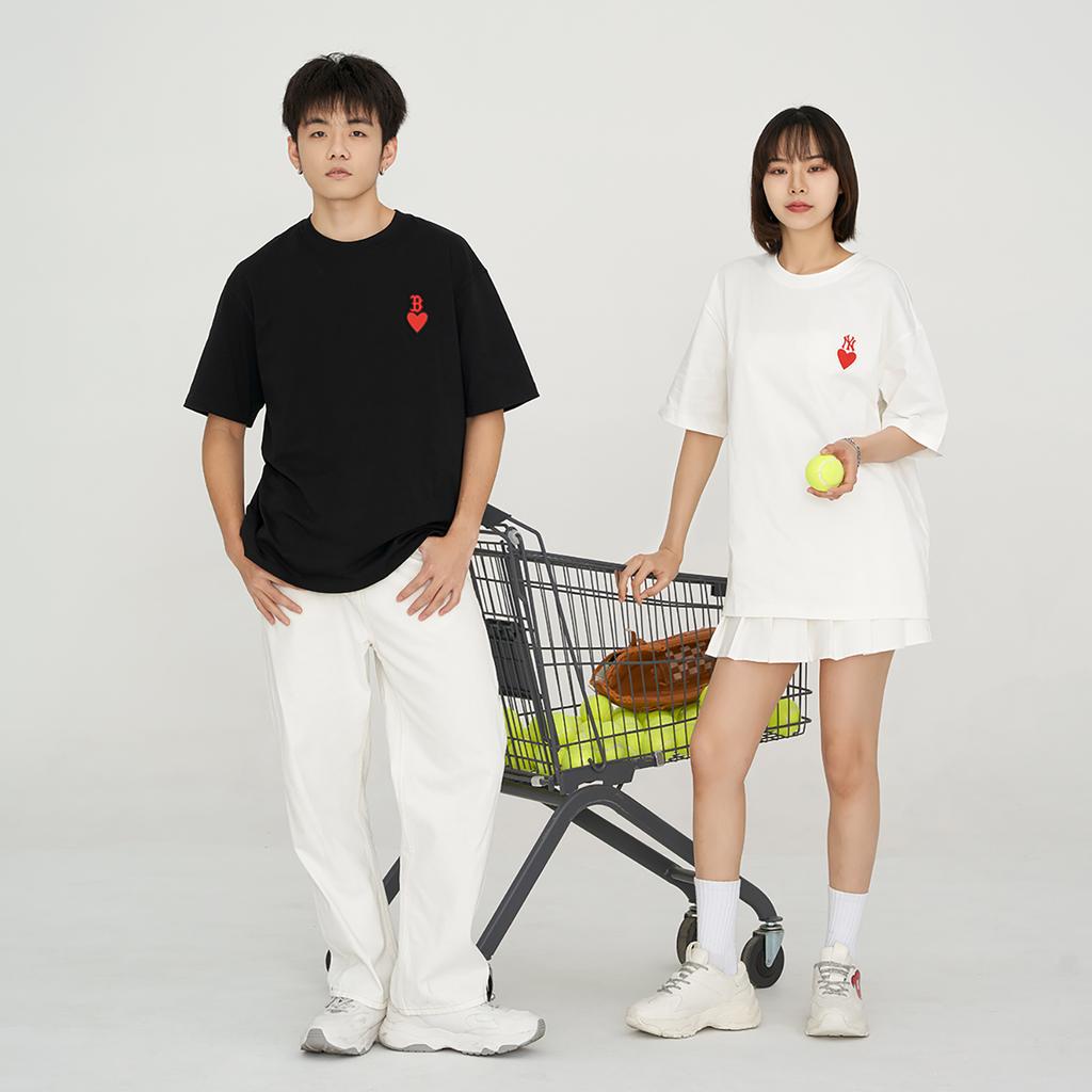 New MLB Set In Sleeve T Shirt Unisex White 3ATSH0133-50IVS