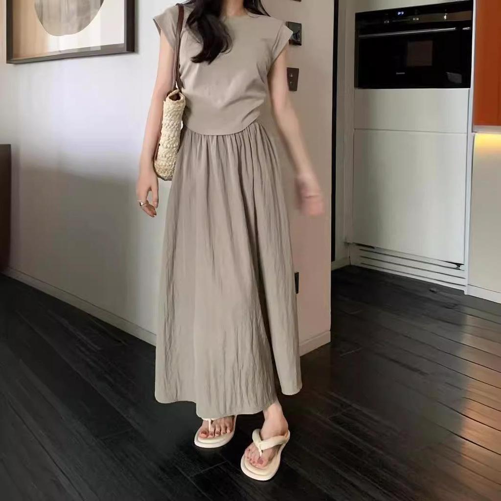 Damen Sommer 2024 Retro Plissee Midi-Rock, Hohe Taille, Schlank machende A-Linie mit elastischem Bund