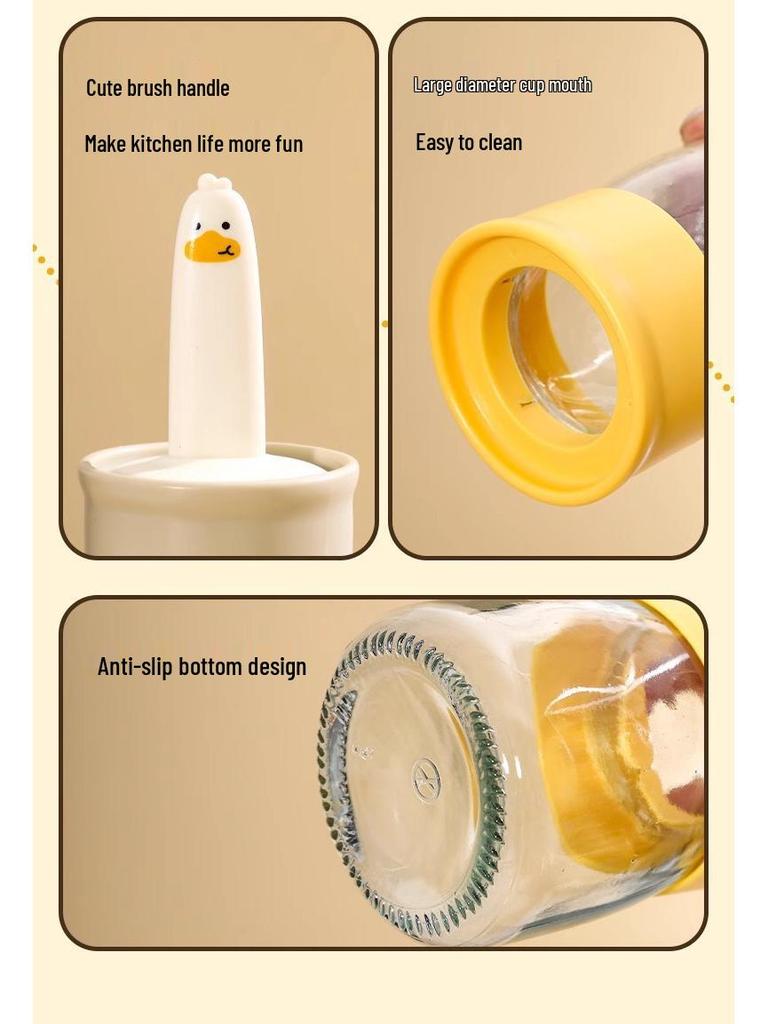 Silikonová olejová láhev se štětcem pro vaření při vysokých teplotách: Potravinářský, žáruvzdorný integrovaný štětec na palačinky, grilování a pečení.