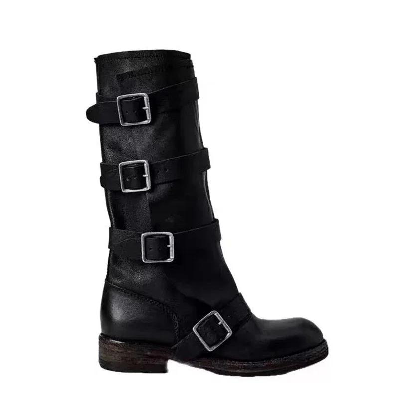 Fashion Women's High Boots Flats Designer Mid Calf Woman Shoes Autumn Retro Chelsea Boots 2025 Fashion Goth Gladiator Botas De Mujer