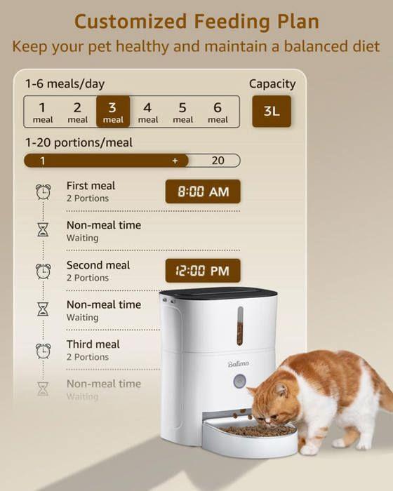 Automatic Food Dispenser - Balimo - 3L - Stainless Steel Bowl - Programmable - White