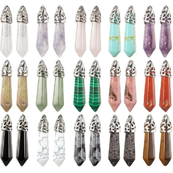 Ipotkitt 30 Pcs Natural Mixed Gemstone Connector Charms Sun Stone Charms Links Celestial Stone Charms for Jewelry Making DIY Craft Findings