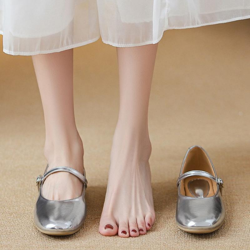 Fashion Silver Round Toe Brand Mary Jane Shoe Women Fashion Narrow Buckle Design Casual Flats Cozy Commuter Office Shoe Zapatos De Mujer