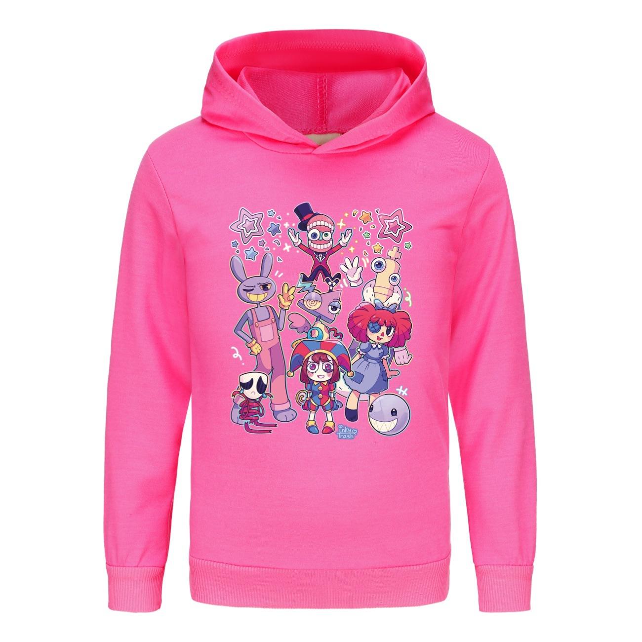 Herbst Neuheiten Kinder Kapuzenpullover Erstaunlicher Digitaler Zirkus Kinder Pullover Hoodie Pomni Aufdruck Alter 4-14 Atmungsaktives Polyester Jungen Mädchen Anime Sweatshirts 100cm pink