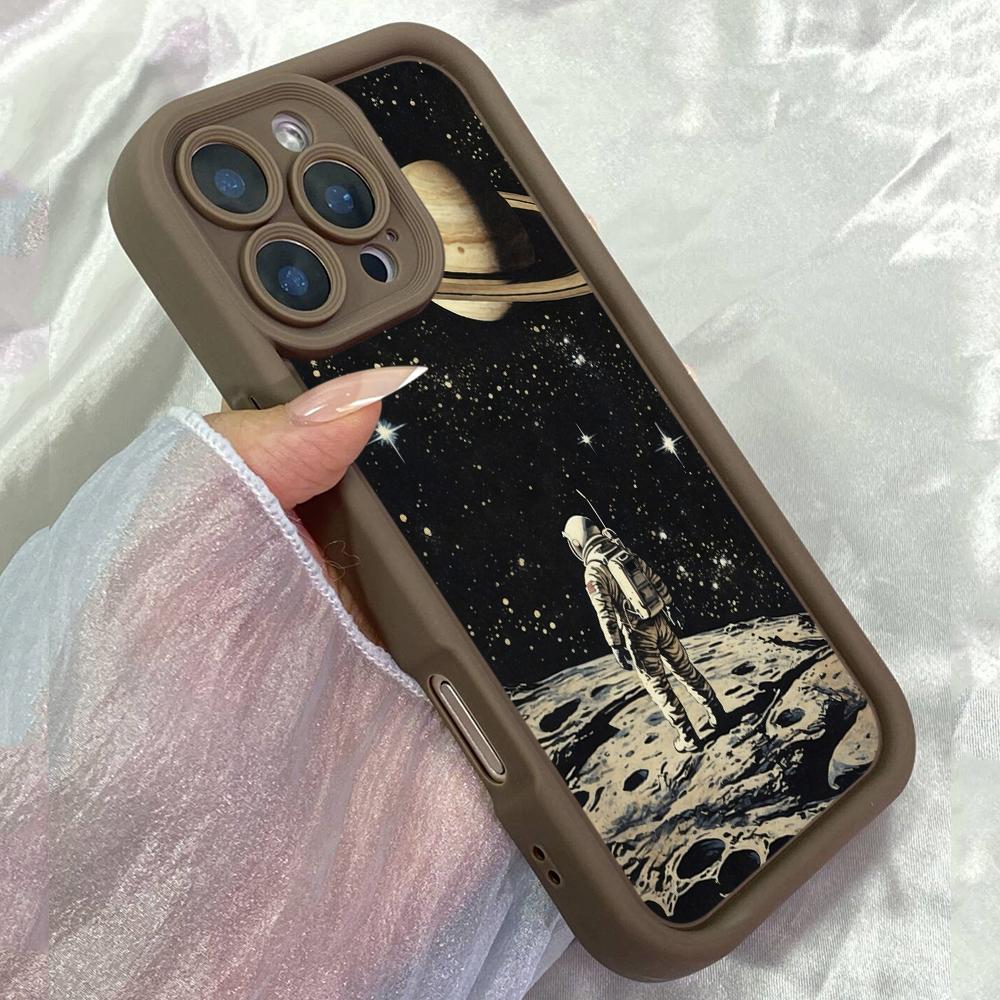 JT35 Astronaut Gazing at Saturn Phone for iPhone 17 16 Pro Max Samsung S26 S25 Ultra A17 A16 A07 Xiaomi 15T Redmi Note 14 Pro Plus Soft TPU Case Cover